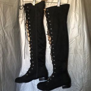 Lace up knee high boots~vegan suede~